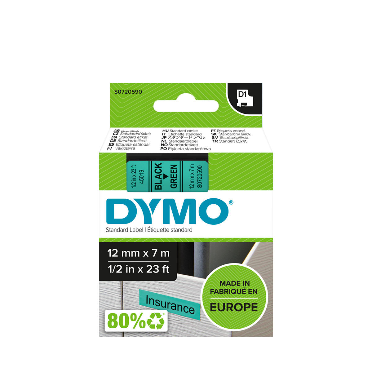Dymo D1 Label Tape 12mm x 7m Black on Clear 45010 atomoffice