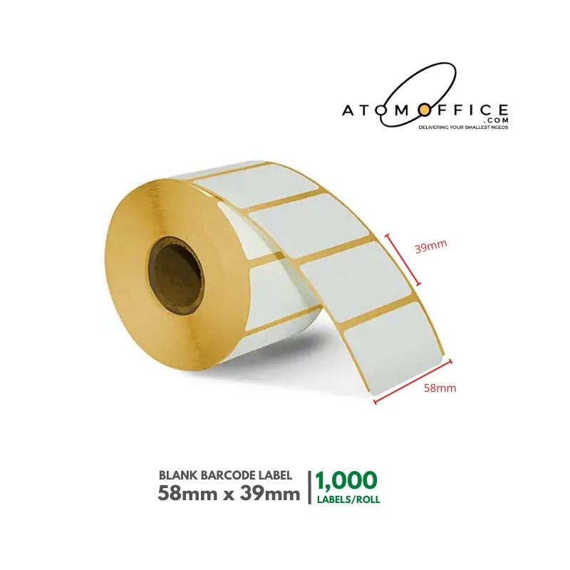 Plain Barcode Label 58mm X 39mm 800/1000 Labels/Roll