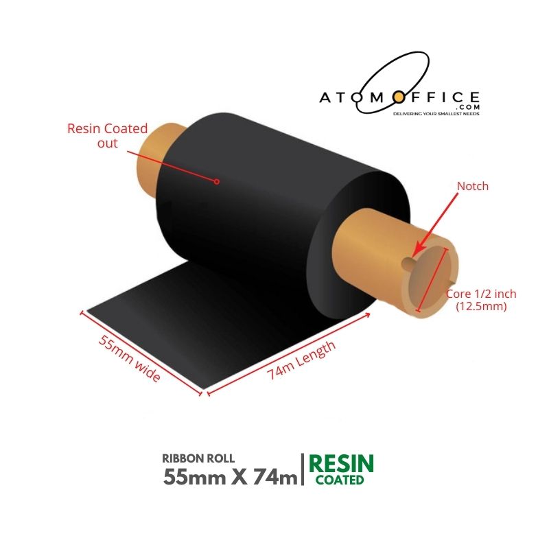 Resin Ribbon Roll 55mm x 74mtrs - 1/2 inch core